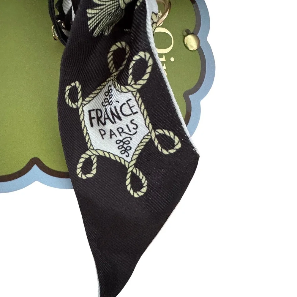Charm Bag Key Chain Black Daschund Scarf Paris France NWT